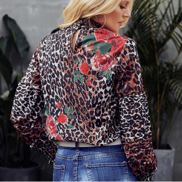 Smocked Animal Print Blouse - Picture 5 of 5